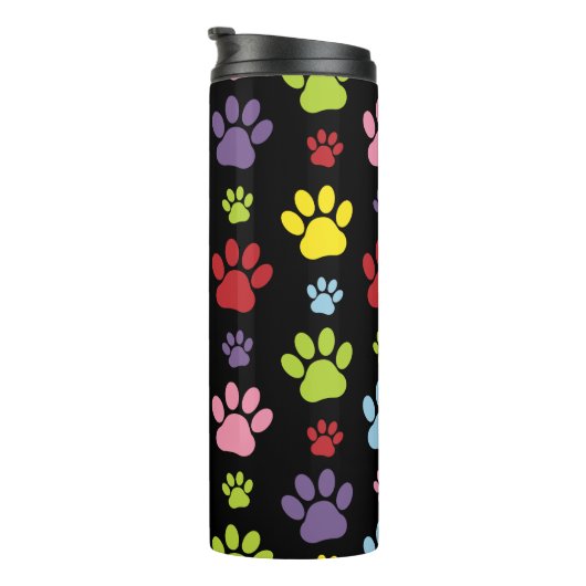 Kleurrijke poten, Paw Pattern, Paw Prints, Dog Paw Thermosbeker (Geroteerd rechts)