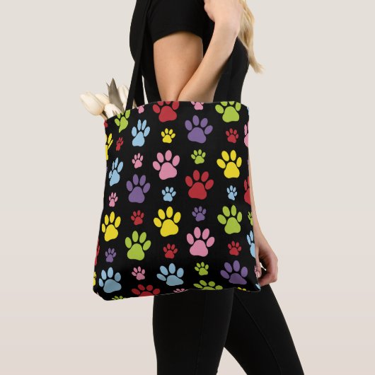 Kleurrijke poten, Paw Pattern, Paw Prints, Dog Paw Tote Bag (Dichtbij)