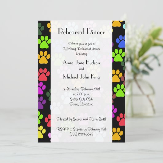 Kleurrijke poten, Paw Pattern, Rehearsal Dinner Kaart (Staand voorkant)