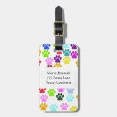 Kleurrijke poten, pootpatroon, hondenpoten, monogr bagagelabel (Voorkant verticaal)