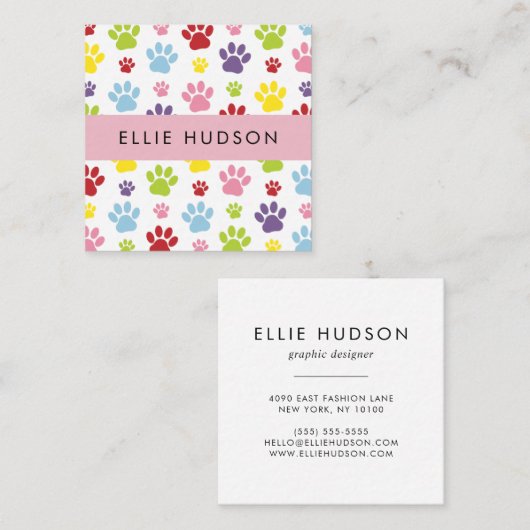 Kleurrijke poten, tandbaars, tandproever, hondenbo vierkante visitekaartje (Voorkant / Achterkant)