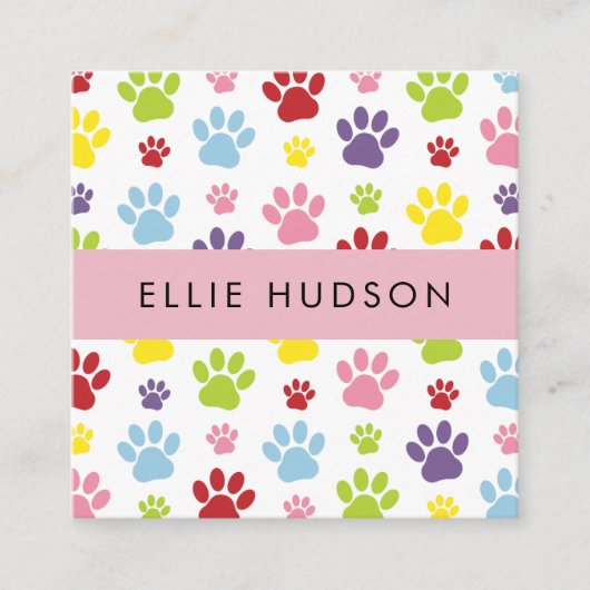 Kleurrijke poten, tandbaars, tandproever, hondenbo vierkante visitekaartje (Voorkant)