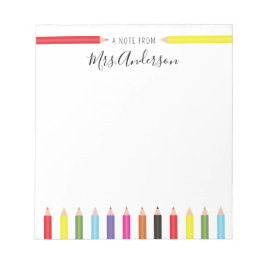 Kleurrijke potloden Opmerking van de leraar Notitieblok