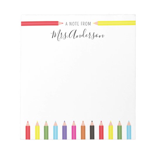 Kleurrijke potloden Opmerking van de leraar Notitieblok (Voorkant)