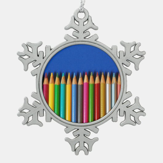 Kleurrijke potloodkreeften tin sneeuwvlok ornament (Voorkant)
