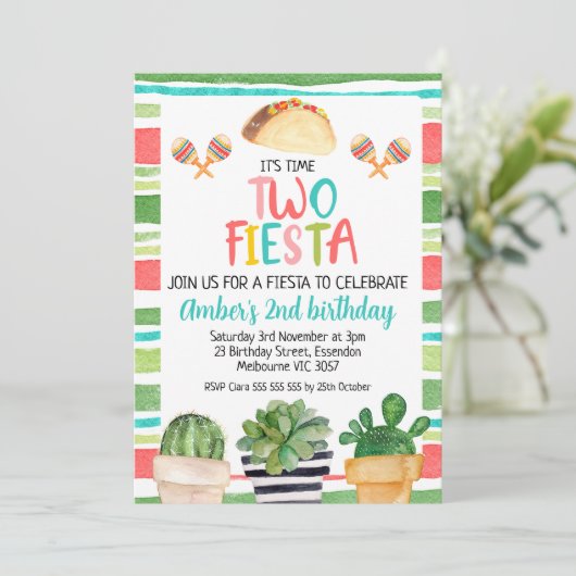 Kleurrijke Potted Cactus Time Two Fiesta Verjaarda Kaart (Staand voorkant)