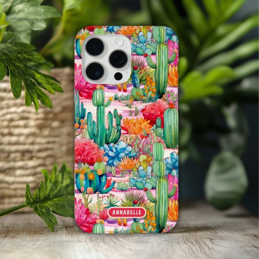 Kleurrijke Preppy Cactus Floral gepersonaliseerde  Case-Mate iPhone Case
