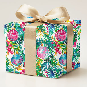 Kleurrijke Preppy Kerstversiering en Dennentak Cadeaupapier