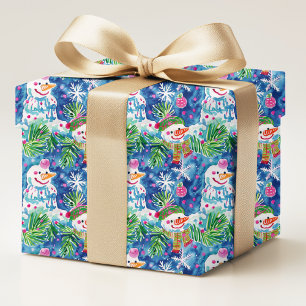 Kleurrijke Preppy Sneeuwmannen Kerstpatroon Cadeaupapier