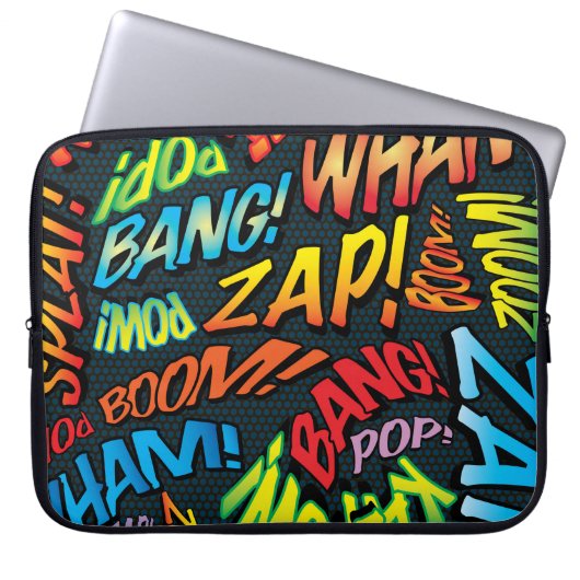 Kleurrijke Pret Comic Book Typografie Laptop Sleeve (Voorkant)