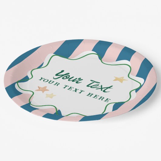 Kleurrijke Pret Groene Strepen Ster Feest Benodigd Papieren Bordje (Gekanteld)