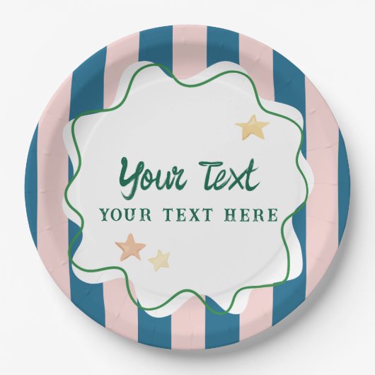Kleurrijke Pret Groene Strepen Ster Feest Benodigd Papieren Bordje (Voorkant)