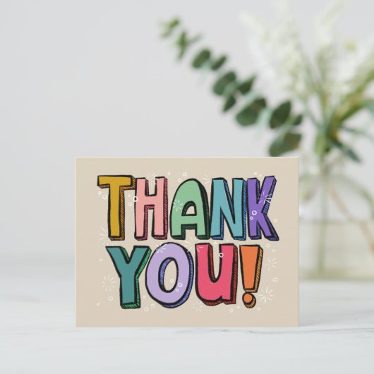 Kleurrijke Pret Handgeschreven Bedankkaart Briefkaart (Staand voorkant)