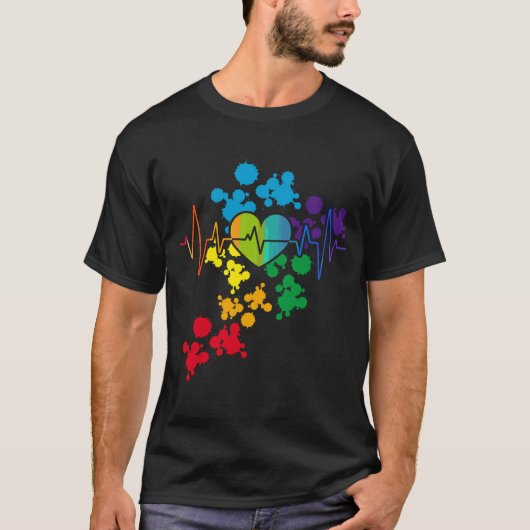 Kleurrijke pride Heart Rainbow Heartbeat lgbt T-shirt (Voorkant)