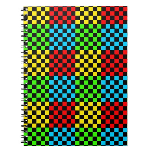 Kleurrijke primaire kleuren Checkerboard Spiral Notitieboek (Voorkant)