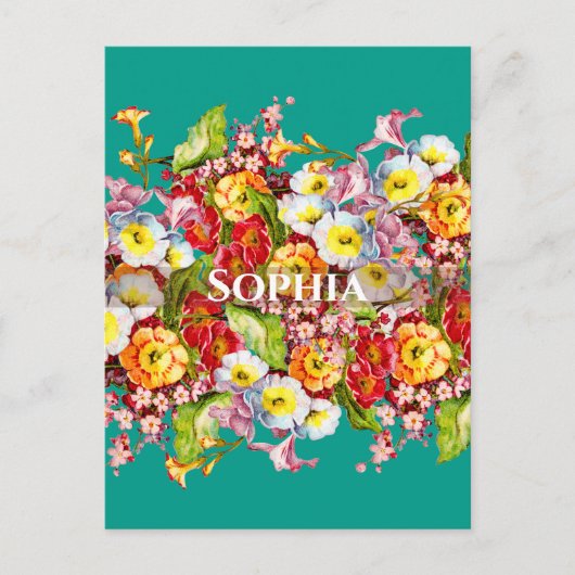 Kleurrijke primroses Cute Floral Spring Personaliz Briefkaart (Voorkant)
