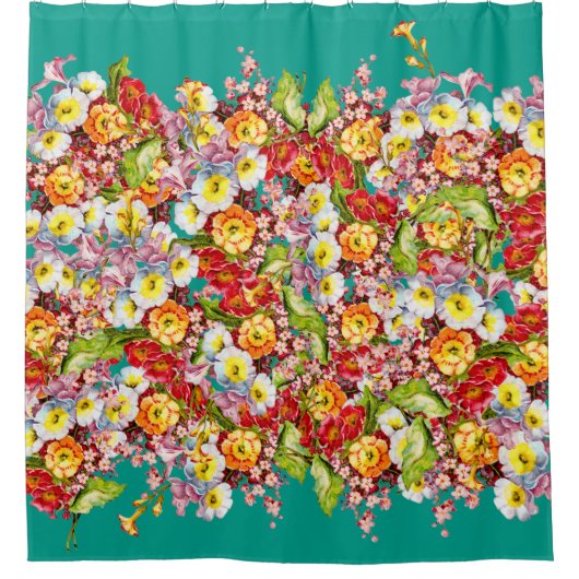 Kleurrijke  primroses Floral Spring Pattern Douchegordijn (Voorkant)