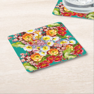 Kleurrijke  primroses Floral Spring Pattern Kartonnen Onderzetters