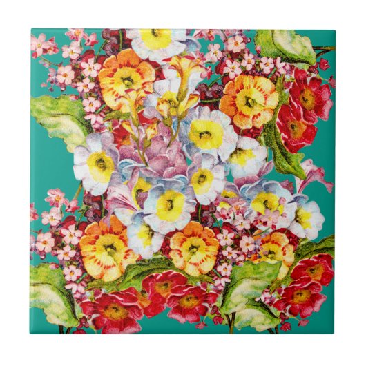 Kleurrijke  primroses Floral Spring Pattern Tegeltje (Voorkant)