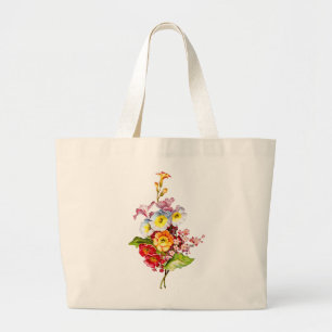 Kleurrijke primula boeket vintage bloemkunst meisj grote tote bag