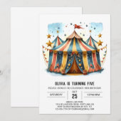 Kleurrijke Printable Joy Circus Verjaardag Kaart (Voorkant / Achterkant)