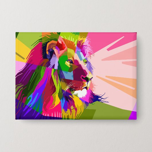 Kleurrijke Prismatische Pop Art Leeuw Design Button (Voorkant)