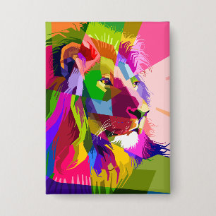 Kleurrijke Prismatische Pop Art Leeuw Design Button