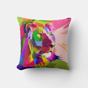 Kleurrijke Prismatische Pop Art Leeuw Design Kussen