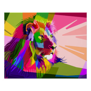Kleurrijke Prismatische Pop Art Leeuw Design Perfect Poster