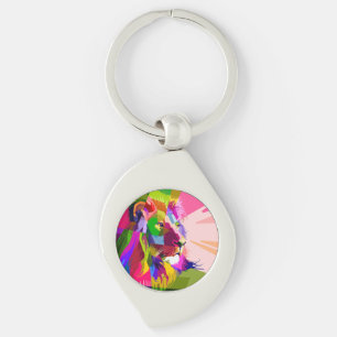 Kleurrijke Prismatische Pop Art Leeuw Design Sleutelhanger