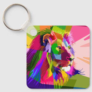 Kleurrijke Prismatische Pop Art Leeuw Design Sleutelhanger