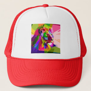 Kleurrijke Prismatische Pop Art Leeuw Design Trucker Pet