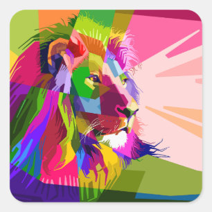Kleurrijke Prismatische Pop Art Leeuw Design Vierkante Sticker