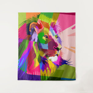 Kleurrijke Prismatische Pop Art Leeuw Design Wandkleed