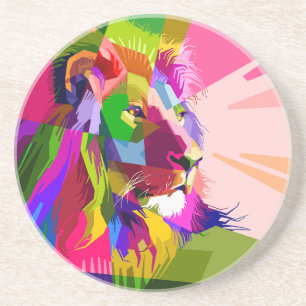 Kleurrijke Prismatische Pop Art Leeuw Design Zandsteen Onderzetter