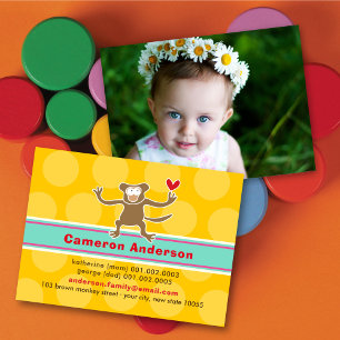 Kleurrijke profielfoto van een aap voor kinderen m contactkaartje