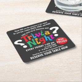 Kleurrijke promotie voor Trivia Night spelletjesav Kartonnen Onderzetters