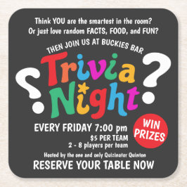 Kleurrijke promotie voor Trivia Night spelletjesav Kartonnen Onderzetters