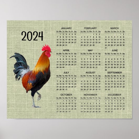 Kleurrijke Pronkende Haan 2024 Kalender Poster (Voorkant)
