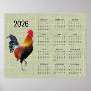 Kleurrijke Pronkende Haan 2026 Kalender Poster