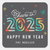 Kleurrijke proost op 2025 Starbursts Gelukkig Nieu Vierkante Sticker (Voorkant)