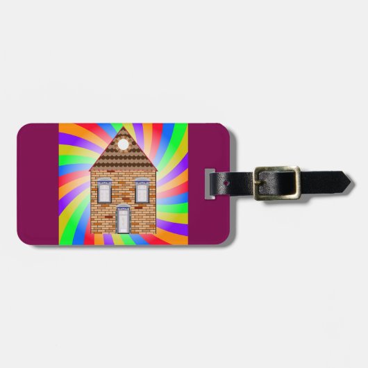 Kleurrijke Psychedelic Brick House Rainbow Design Bagagelabel (Voorkant horizontaal)