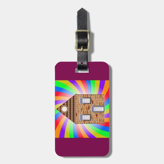 Kleurrijke Psychedelic Brick House Rainbow Design Bagagelabel (Voorkant verticaal)