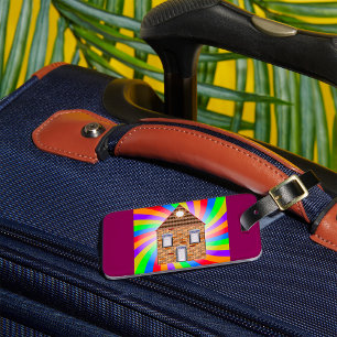 Kleurrijke Psychedelic Brick House Rainbow Design Bagagelabel
