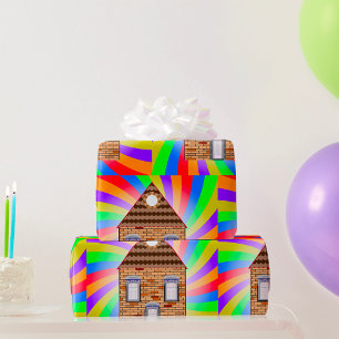 Kleurrijke Psychedelic Brick House Rainbow Design Cadeaupapier