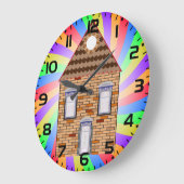 Kleurrijke Psychedelic Brick House Rainbow Design Grote Klok (Hoek)