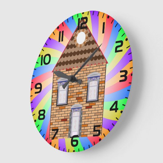 Kleurrijke Psychedelic Brick House Rainbow Design Grote Klok (Hoek)