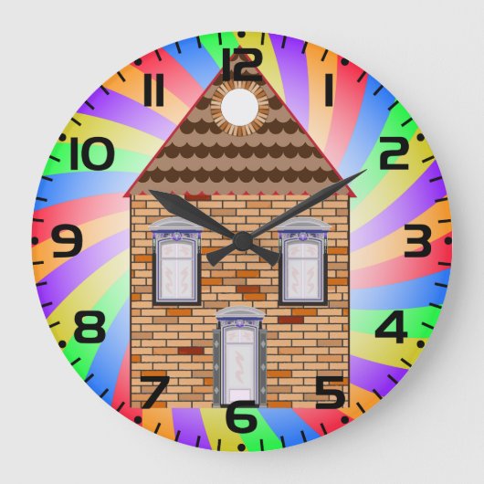 Kleurrijke Psychedelic Brick House Rainbow Design Grote Klok (Voorkant)