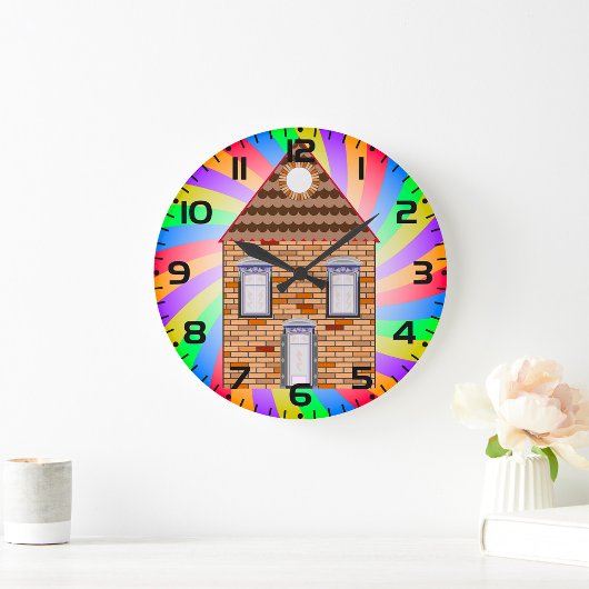 Kleurrijke Psychedelic Brick House Rainbow Design Grote Klok