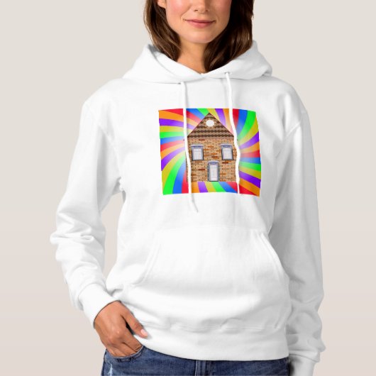 Kleurrijke Psychedelic Brick House Rainbow Design Hoodie (Voorkant)